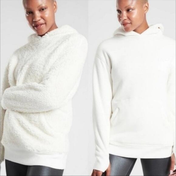 Athleta Solstice Reversible Cozy Sherpa Hooded Sweatshirt Pullover Hoodie XS - Picture 1 of 10
